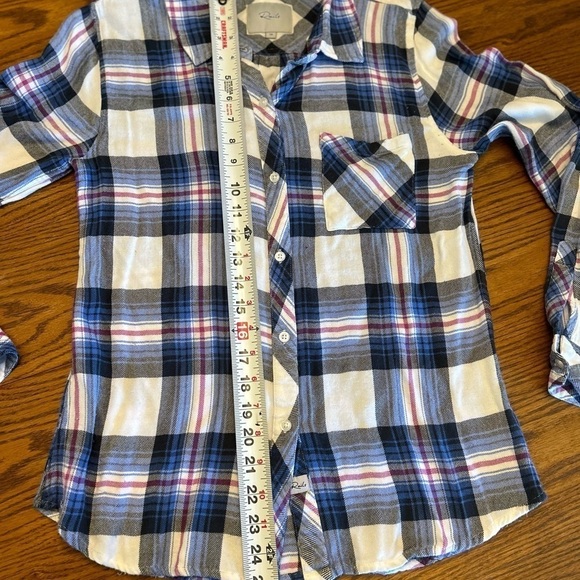 Rails Revolve Women’s XS Button Down Hunter Plaid Flannel Ivory Bluebell - Picture 3 of 10